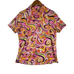 IBKUL Women's Pink Swirl Print Short Sleeve Half Zip Golf Polo‎ Shirt Large